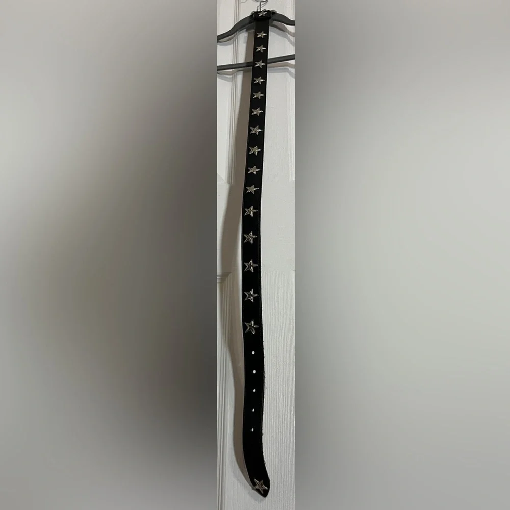 Leather Shop Genuine Black Leather Belt with Silver Star Accents - Picture 4 of 6